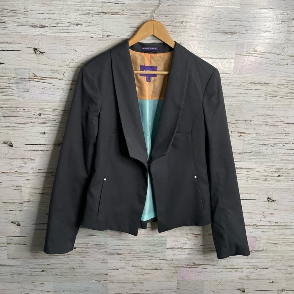 Feminine Mexx gray blazer with tie back, blue lining, size 42 (large)